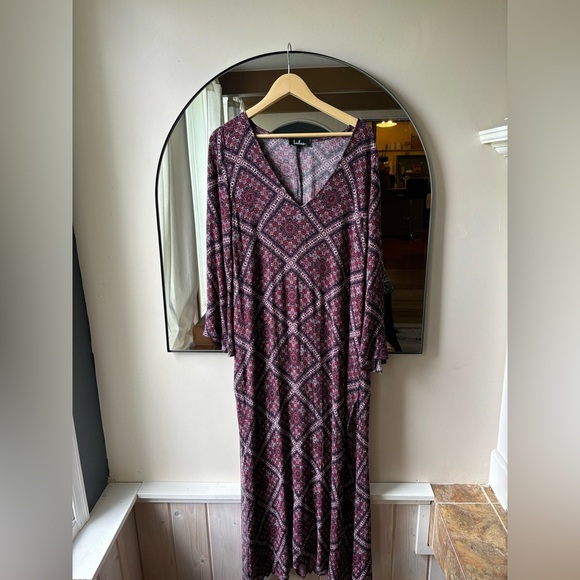 LULUS | Boho Burgundy Print dress | size Large - Picture 13 of 14
